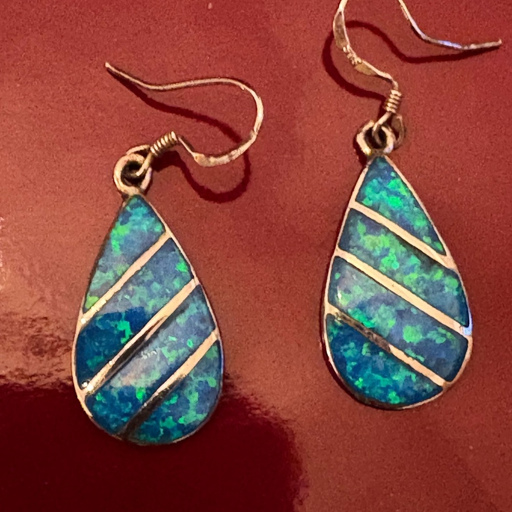 Vibrant Sterling Silver 925 stamp Mexican Opal Earrings